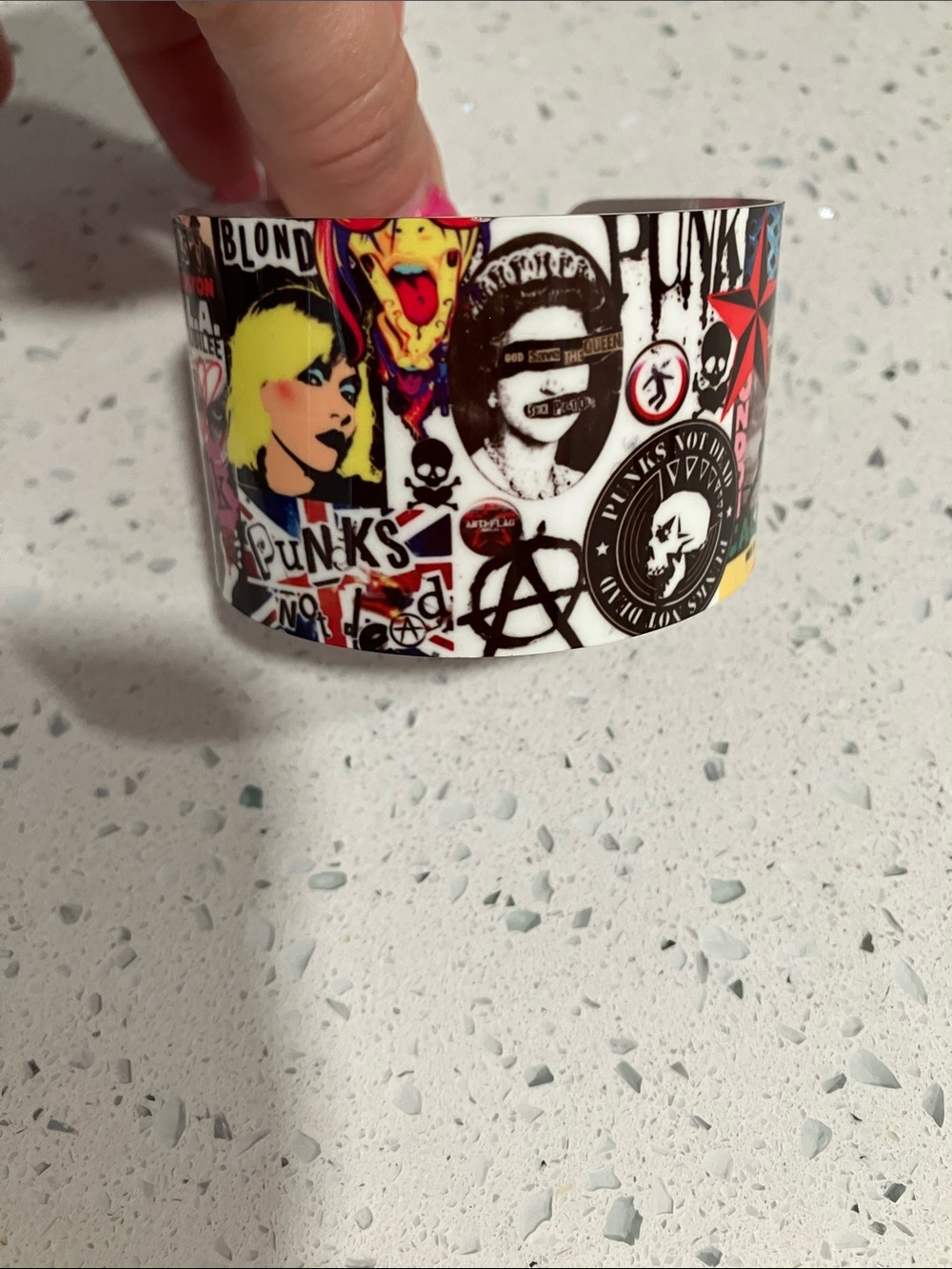 Punk Graphic wide metal Cuff Bracelet -
